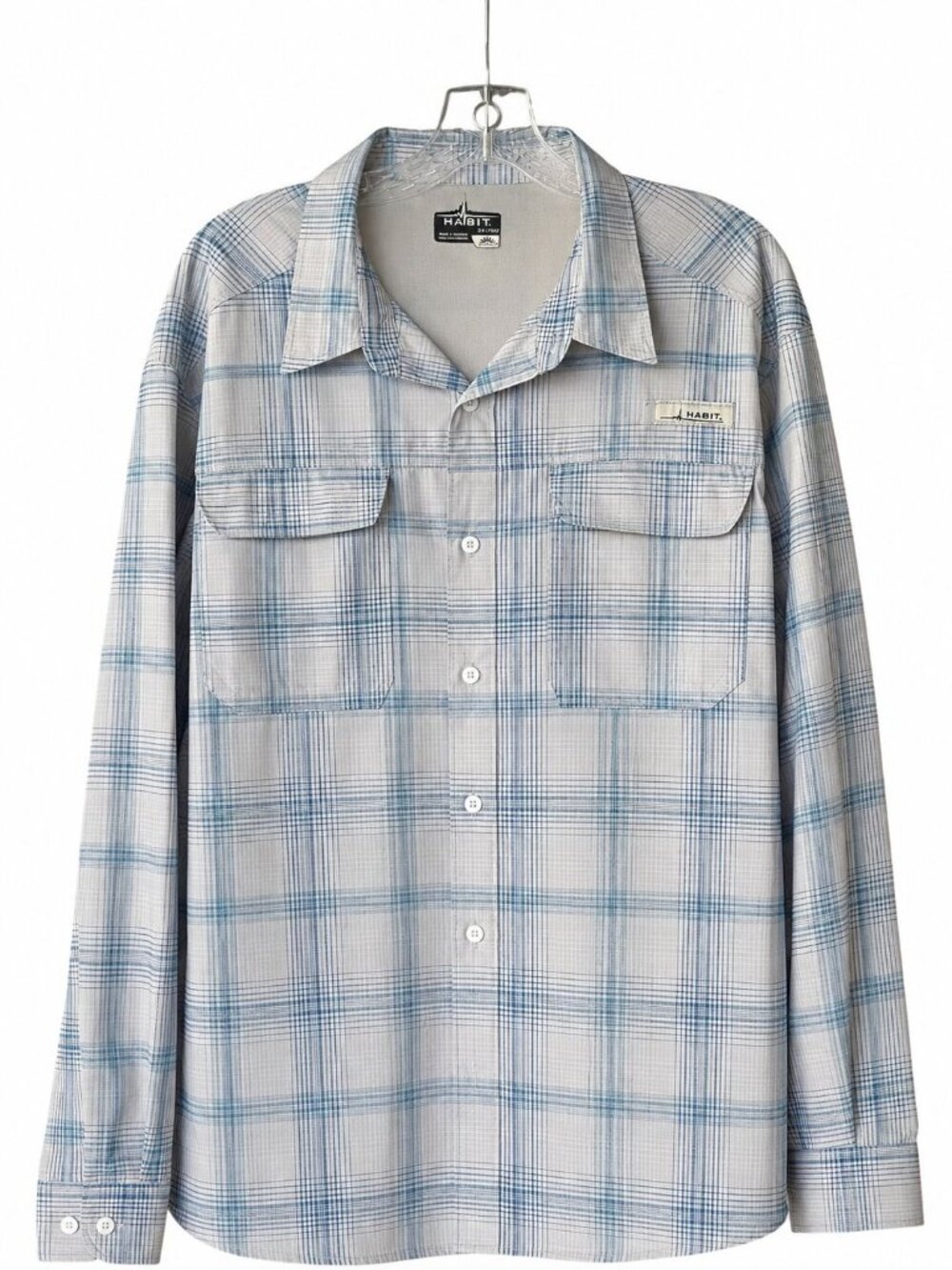 Habit Shirt 2XL Mens Casual Plaid Button Down Blue White Lightweight Long Sleeve